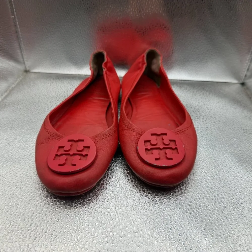 Size 6M Tory Burch Minnie Red‎ Womens Slip On Leather Travel Ballet Flats